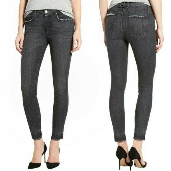 MCGUIRE Newton Crop Vintage skinny black distressed raw hem jeans Size 24 - Picture 8 of 8